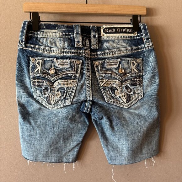 Women's 24 Rock Revival Montara Bootcut/Cut Off Jeans Shorts - Picture 3 of 8